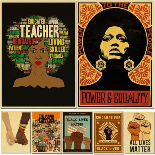 Vintage Black Lives Matter Poster Feminism Art Painting Kraft Paper Prints Wall Sticker for Home Room Decoration