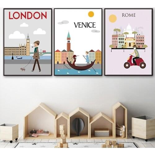 YUMEART City Morning London New York Retro Poster Landscape Art Canvas Painting Mural Print Modern Home Room Decoration