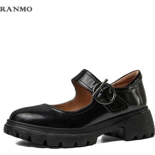 2021 New Fashion Mary Janes Genuine Leather Womens Shoes Fashion Newest Platform Chunky Heels Sandals Party Casual Shoes Woman