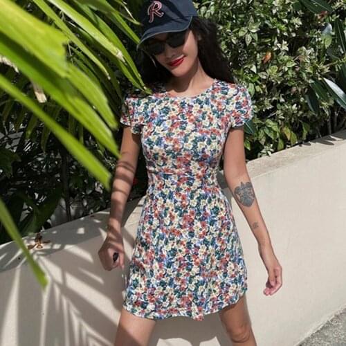 Print Dress O Neck Short Sleeve Basic Mini Dress Women Floral Casual Retro Soft 2021 Summer Womens Dresses Vestidos Female Robe
