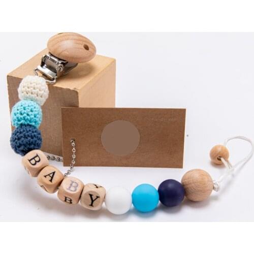 1pc Baby Pacifier Chain Personalize Name Pacifier Clip Wooden Dummy Chain Holder Cute Soother Chains Baby Teething Toy Baby Chew