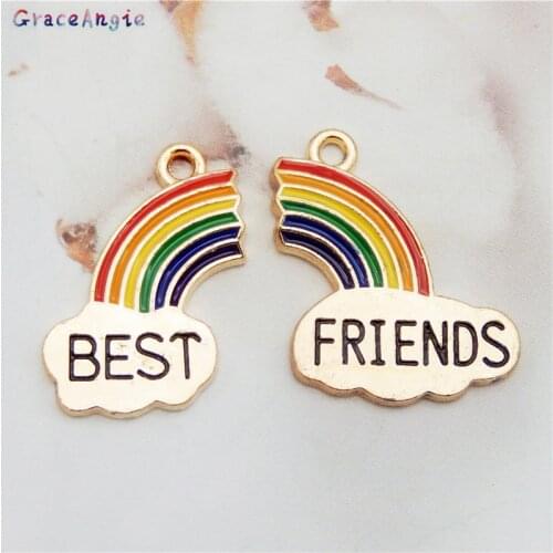 6-10PCS Alloy Rainbow charms jewelry making Best Friend Gold Chain Women Necklace Earrings Pendants Friend Birthday Gift