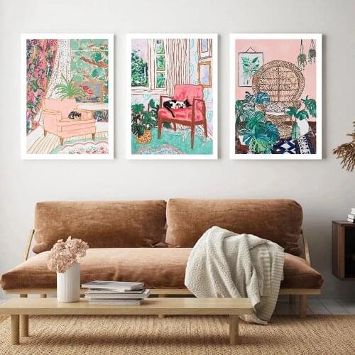 Abstract Canvas Printings House Flower Plants Cat Print Painting Proteas Poster Nordic Wall Art Pictures Bedroom Warm Decor
