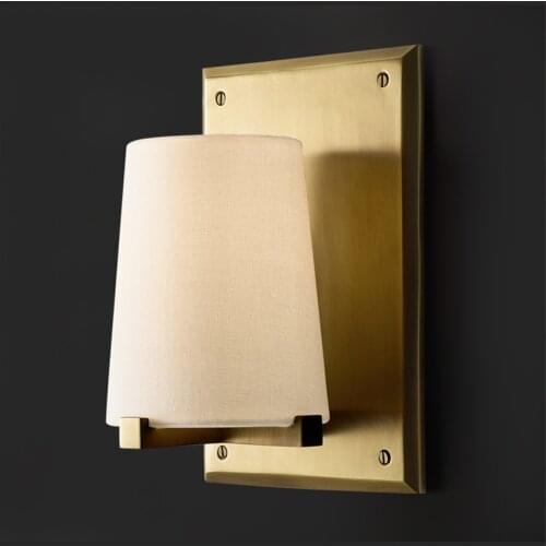 American all-copper linen wall lamps retro living room bedroom lamp modern hotel study background fabric sconces lights lighting