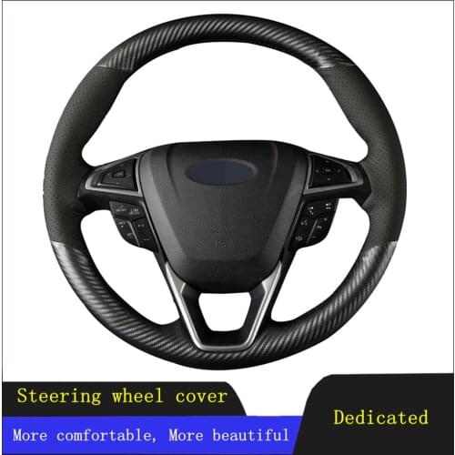 Car Steering Wheel Cover Black Hand-stitched Carbon Fiber Leather For Ford Mondeo 2013 Edge 2014 Car Styling Hand-stitched Cover