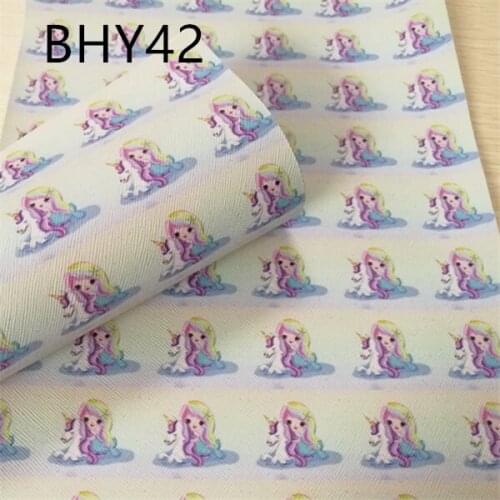 Free shipping 7.6*12inch cartoon unicorn print synthetic leather fabric for DIY accessories BHY42