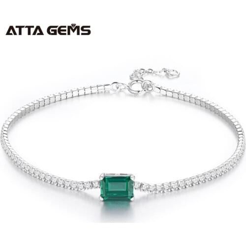 ATTAGEMS 925 Sterling Silver Moissanite Diamond Emerald Gemstone Bangle Charm Wedding Tennis Bracelet Fine Jewelry Wholesale