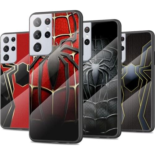 Spider Man Logo Tempered Glass Cover For Samsung Galaxy S21 Plus Ultra M21 M31 M51 A52 A72 Phone Case Coque