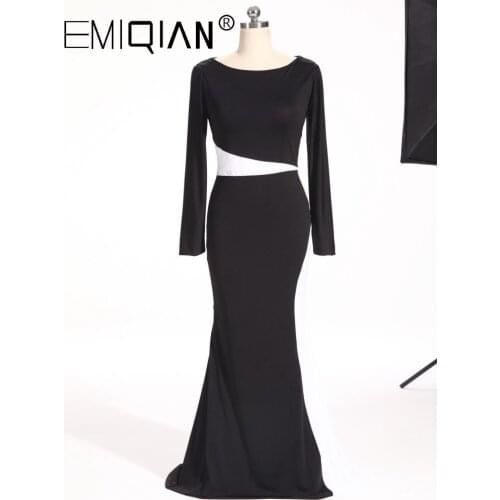Elegant Arabic Dubai Long Sleeve Mermaid Party Evening Gowns robe de soiree,Black and White Jersey Formal Evening Dress
