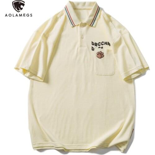 Aolamegs Cute Bear Claw Polo Shirts Men Casual Oversized Tee Shirt Male Couple Solid Harajuku Tops High Street Streetwear Summer