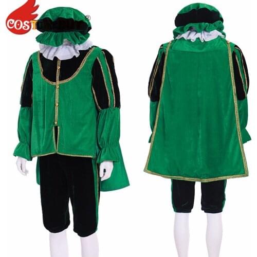 Costumebuy Tudor Elizabethan Men Victorian Prince Costume Renaissance Medieval Guard Military Green Suit Custom Made