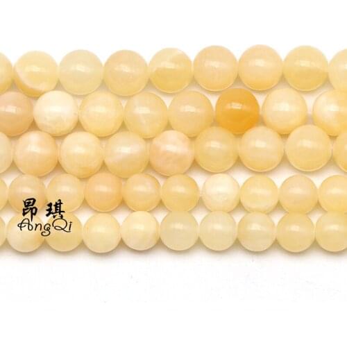 Natural Stone Light Yellow Jades Chalcedony Round Loose Beads 4-12mm Pick Size Spacer Beads For Jewelry Making DIY Bracelet 15