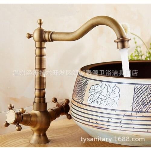 Copper European-Style Antique Hot and Cold Water Faucet Retro Double Handle Hot and Cold Basin Faucet bathroom faucet