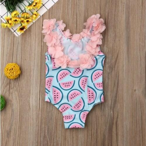 Fashion Toddler Baby Girls Kids Sleeveless Watermelon Print Backless Flower Cute One-Piece Swimsuits Beachwear Bathing Swimwear