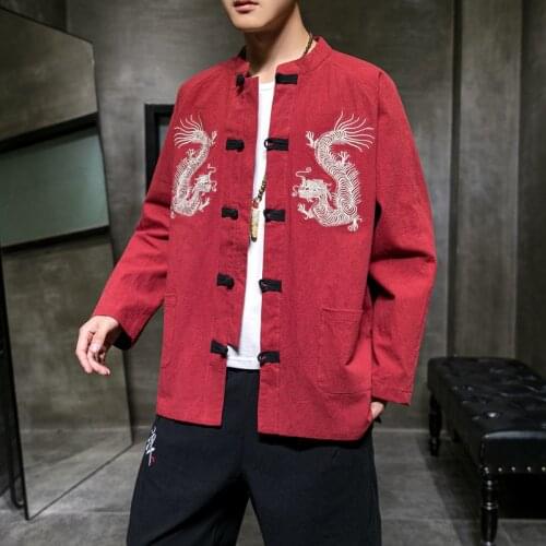 MrGB Dragon Embroidery Men Coat Autumn Winter Loose Vintage Jacket Chinese Style Casual Tops Fashion Branded Mens Clothing