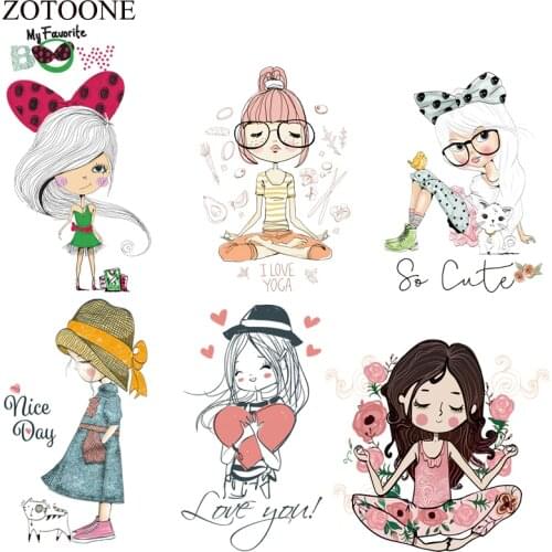 ZOTOONE Lovely Girl Patches Washable Iron-on Transfers For T-Shirt Girl Gift DIY Clothes Stickers Heat Transfer Appliques E