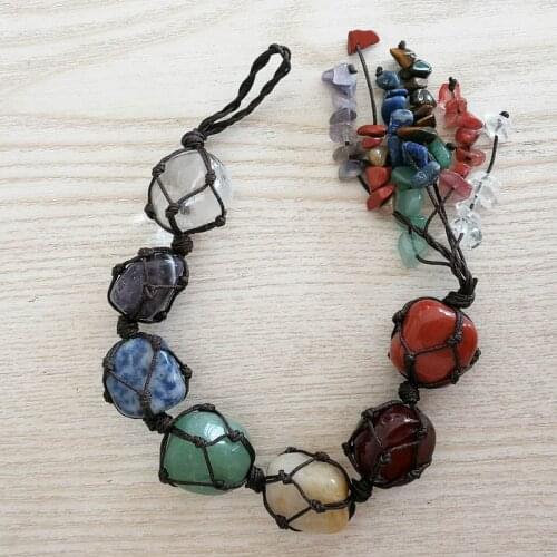 Natural Energy Stone 7 Chakra Crystal Quartz car Decoration Accessories Handmade Weave Pendant Home Decor