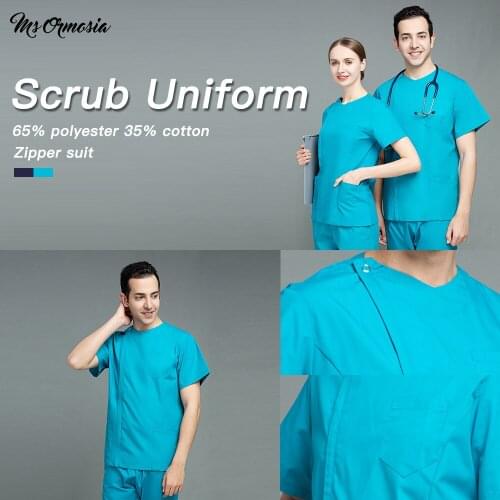 New Zipper Beauty Salon Care Set High Quality Medical Accessories Summer Breathable Scrub Clothes Fashion Workwear Short Sleeve