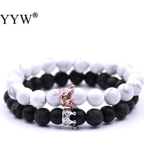 Couple Bracelet Charms Stone Beads Men Jewelry Crown Bracelets For Women Bangles Pulseira Masculina Bileklik Pulseira Feminina