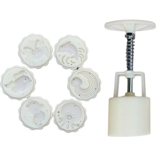 Plastic Mooncake Mold 50g Cookie Cutter 6 Whale Octopus Stamps Green Bean Cake 896A