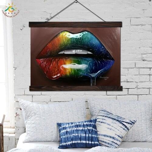 Rainbow Realistic Glossy Lips Painting Wall Picture Art Frames Posters and Prints Canvas Painting Home Decoration for Bedroom