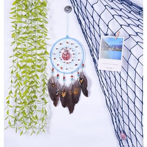 Retro home decor shell dream catchers brown handmade feather dreamcatcher 1 circular net for Car kids bed room decoration craft