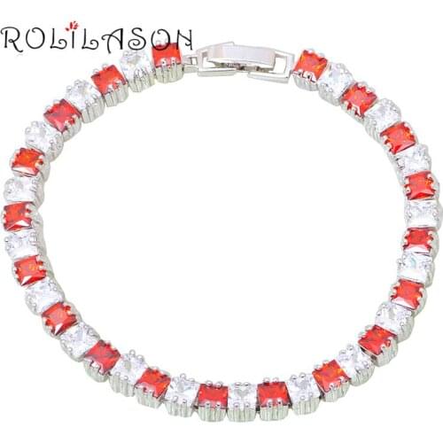 ROLILASON Royal Red Garnet Jewelry for Women Silver Charm Bracelets Party Gift Fashion Jewelry TBS1078
