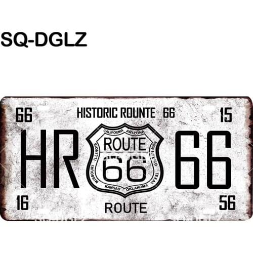 [SQ-DGLZ] Route 66 License Plate Pub Wall Decora Tin Sign Vintage Metal Sign Home Decor Painting Plaques Art Poster