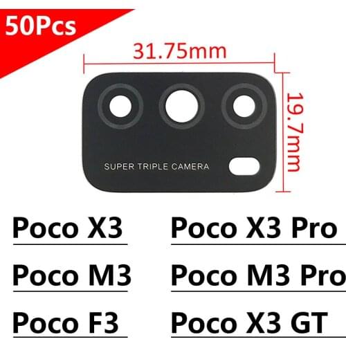 50Pcs/Lot, Camera Glass For Xiaomi Poco M3 / Poco X3 NFC Pro / Poco F3 5G Rear Back Camera Lens Glass + Sticker