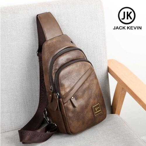 JackKevin New Mens Leather Chest Back Sling Shoulder Bag Male USB Charging Travel Crossbody Bags High Quality Men Messenger Bag