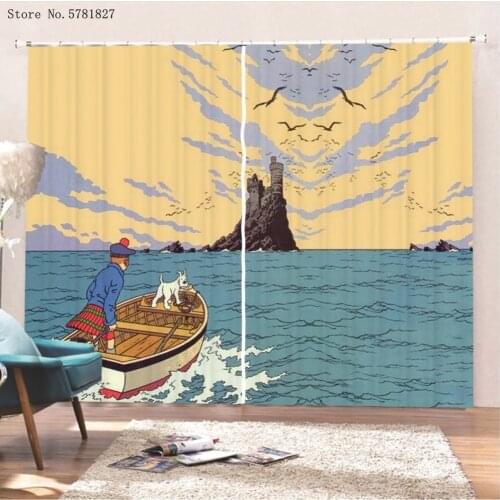 The Adventure Of TinTin Window Curtains 2 Panels Animation Cartoon Window Treatments 3D Print Window Drapes Home Decoration