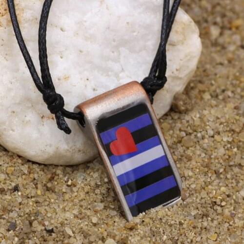 Youe shone Leather Pride Rectangular Flag Pendant Gay Pride Pewter Necklace
