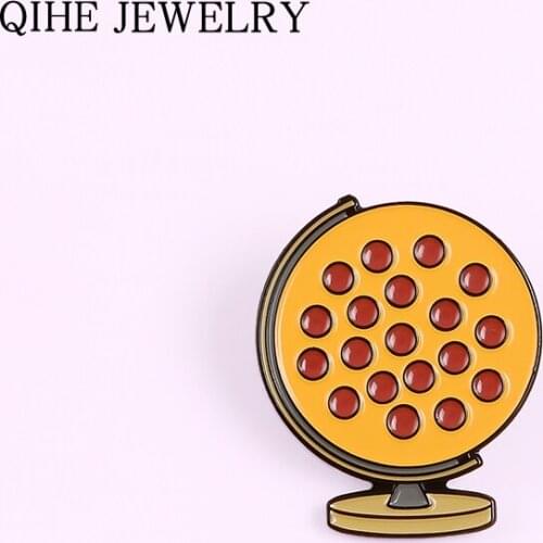 Yellow Globe Enamel Pin Pizza Globe Pin Creative Custom Brooch Metal Lapel Pin Button Badge Fashion Jewelry Gift for Women Men