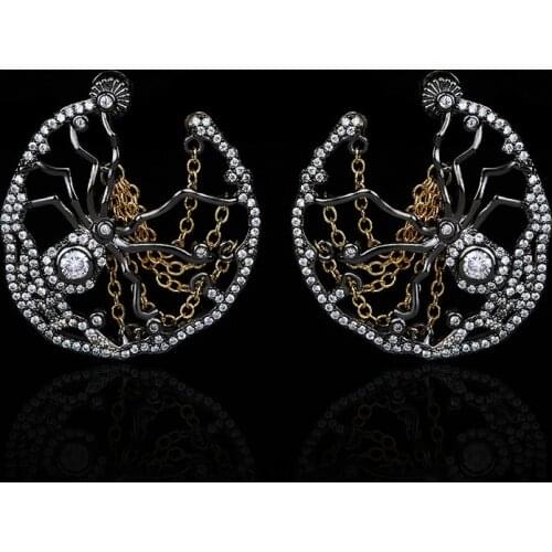 CIZEVA Ladies Exaggerated Round Spider Earrings Vintage Round Shape Hollow 925 Silver Stud Earring Punk Party Jewelry Gift