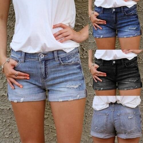 Women Summer Ripped Hole Denim Shorts Ladies Casual Slim Jeans Short Plus Size Skinny Shorts