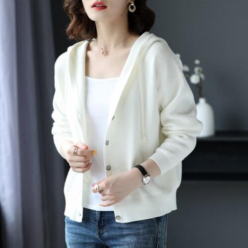 College Style Hooded Sweater Coat Women Loose Solid Striped Single-breasted Long-sleeved Age-knit Cardigan Jumpers Female 2020