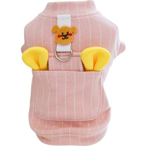 Pet Dog Winter Costume Lattice Stripe Vest With A D-ring Back of The Zipper Outdoor Harnesses Warm T-shirt Dogs Leash