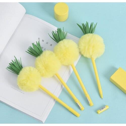 1/2/3/ 4/5 Pcs Plush Pineapple Head Shape Ballpoint Pen , Student Writing Office Stationery , Wedding Office Gift