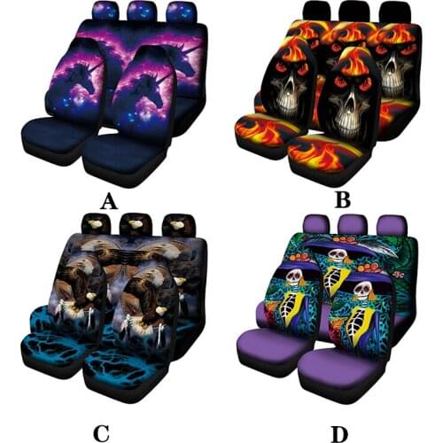 AIMAAO Skeleton woman print car seat cover - elastic, breathable, easy to install, 1 / 2 / 7pcs, customizable pattern