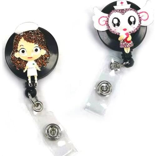 10pcs/lot Cute design rhinestone enamel angel medical retractable id badge holder reel for nurse