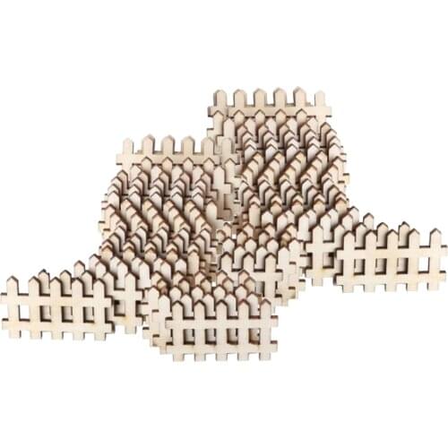 100Pc Mini Wooden Fence for Fairy Garden Miniature Landscape Dollhouse Decor