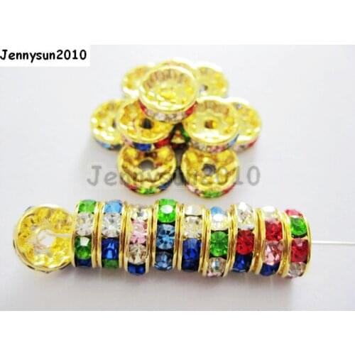 200pcs/lot 12mm Top Quality Czech Crystal Multi Color Rhinestone Pave Rondelle Metal Spacer Loose Beads Jewelry