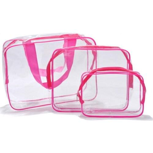3Pcs Makeup Bag Large Capacity Waterproof Thicken Transparent Travel PVC Cosmetic Zipper Bags Ladies Make Up Tool Storage Bag