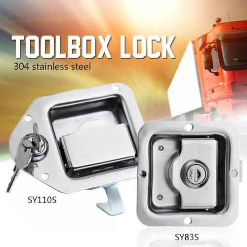 304 Stainless Steel Truck RV Toolbox Lock Trailer Door Handle Latch Paddle Silver Thick Lock Tongue Antirust Treatment 2 Keys