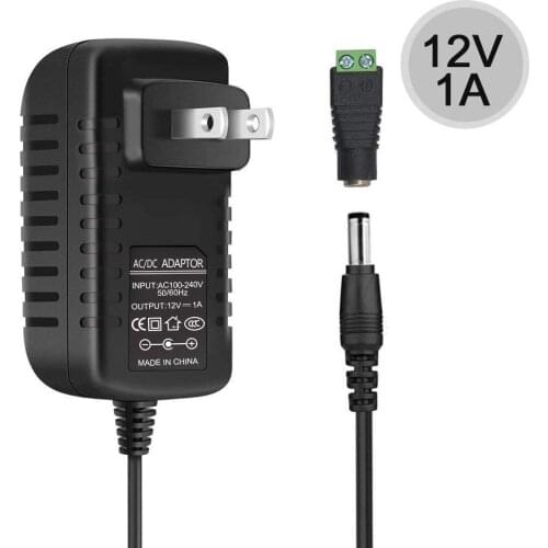 12V 1A Power Supply 12W, Wall Mounted AC/DC Switching Power Supply for LED Strip Light with 5.5/2.1 DC Female Barrel Connector