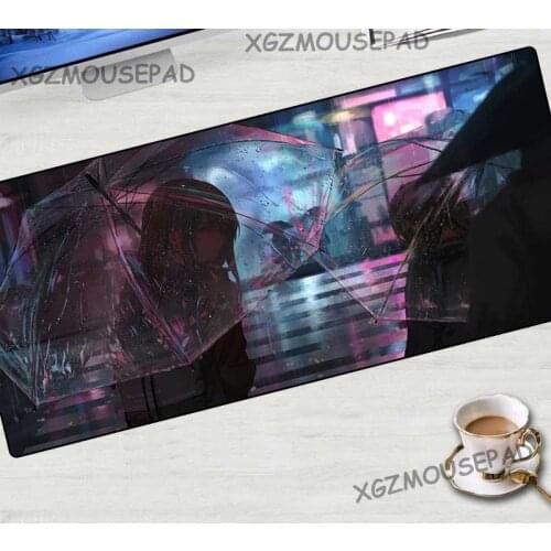 XGZ Anime Large Mouse Pad Lock Edge Rain Umbrella Girl Table Mat Rubber Stripe Underside Non-slip for Heroes of The Storm Gamer
