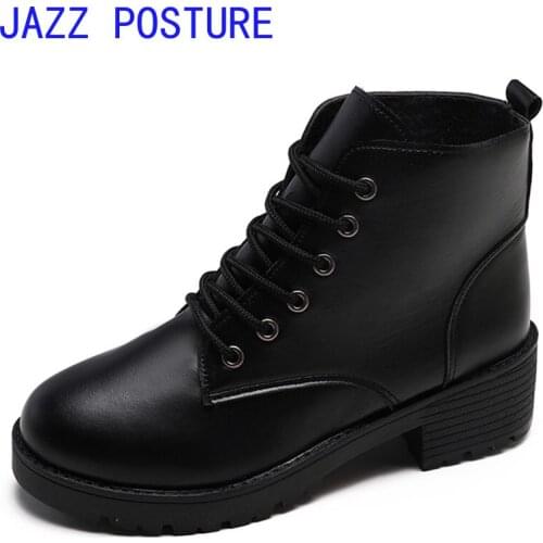 Womens Ankle Boots Black Medium Heel Strap Bottes Sexy winter boots women Size 35-40 z187