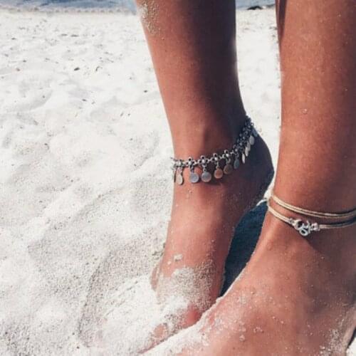 Bohemian Coin Flower Anklet Vintage Ankle Bracelet For Women Foot Jewelry Summer cavigliera Barefoot Beach tornozeleira