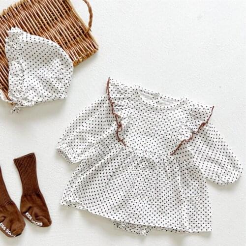 Korean Style Toddler Baby Girl Dot Printing Dress Romper+Hat Spring Autumn Baby Girls Clothes Newborn Baby Girl Jumpsuit
