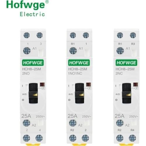 HCH8-25M 2P 16A 20A 220V Din Rail Household AC Modular Contactor With Manual Control Switch 2NO 1NO1NC or 2NC